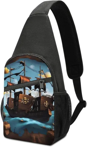 Crossbody Bags for Women Sling Backpack Cartoon Ship Chest Bag Daypack Fanny Pack Cross Body Bag