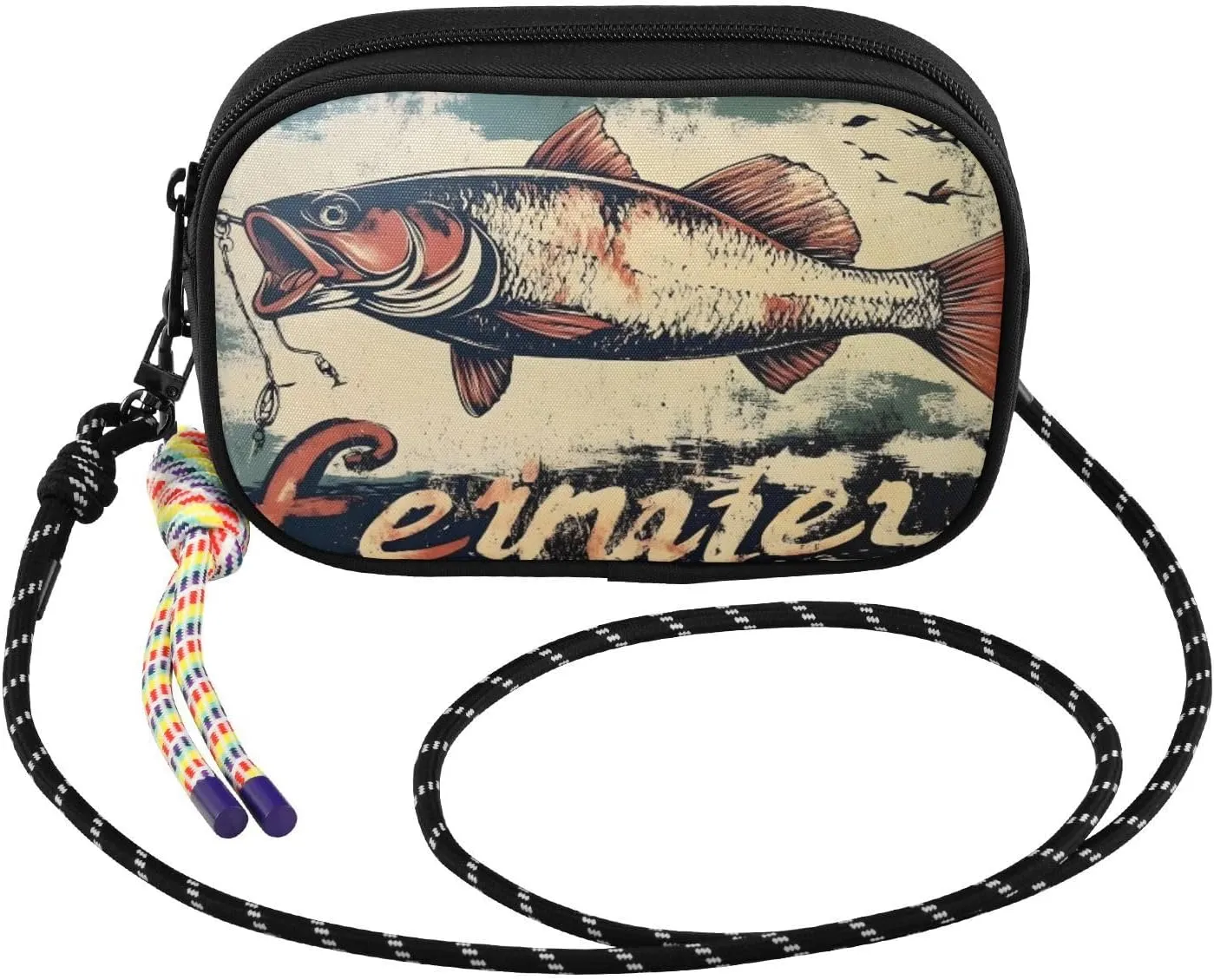 Crossbody Bags for Women Trout Fishing Retro Cell Phone Purses Women's Shoulder Handbag Wallet Purse with Rope Pendant