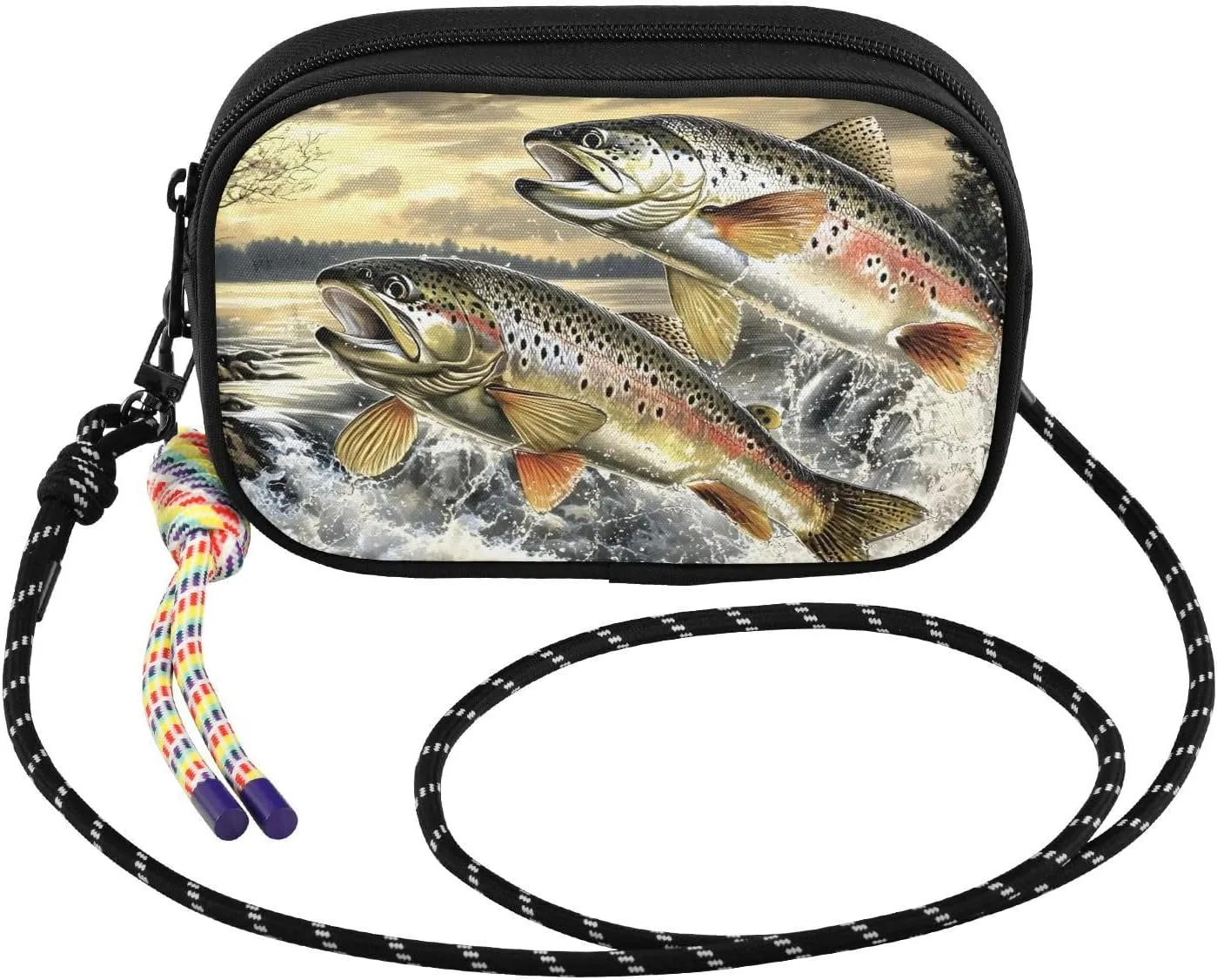 Crossbody Bags for Women Trout Jump Retro Cell Phone Purses Women's Shoulder Handbag Wallet Purse with Rope Pendant