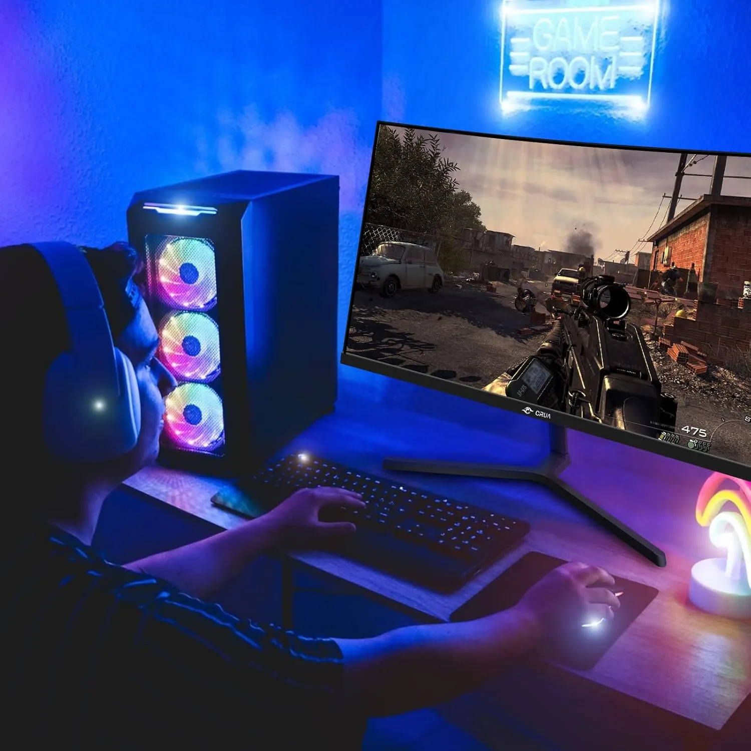 CRUA 24” Curved Gaming Monitor, 180Hz/144Hz FHD 1080P, Support 120% sRGB, AMD FreeSync, Low Motion Blur, Wall Mount Installs Compatible, for Office and Games(HDMI 1.4 & DP 1.2) – Black