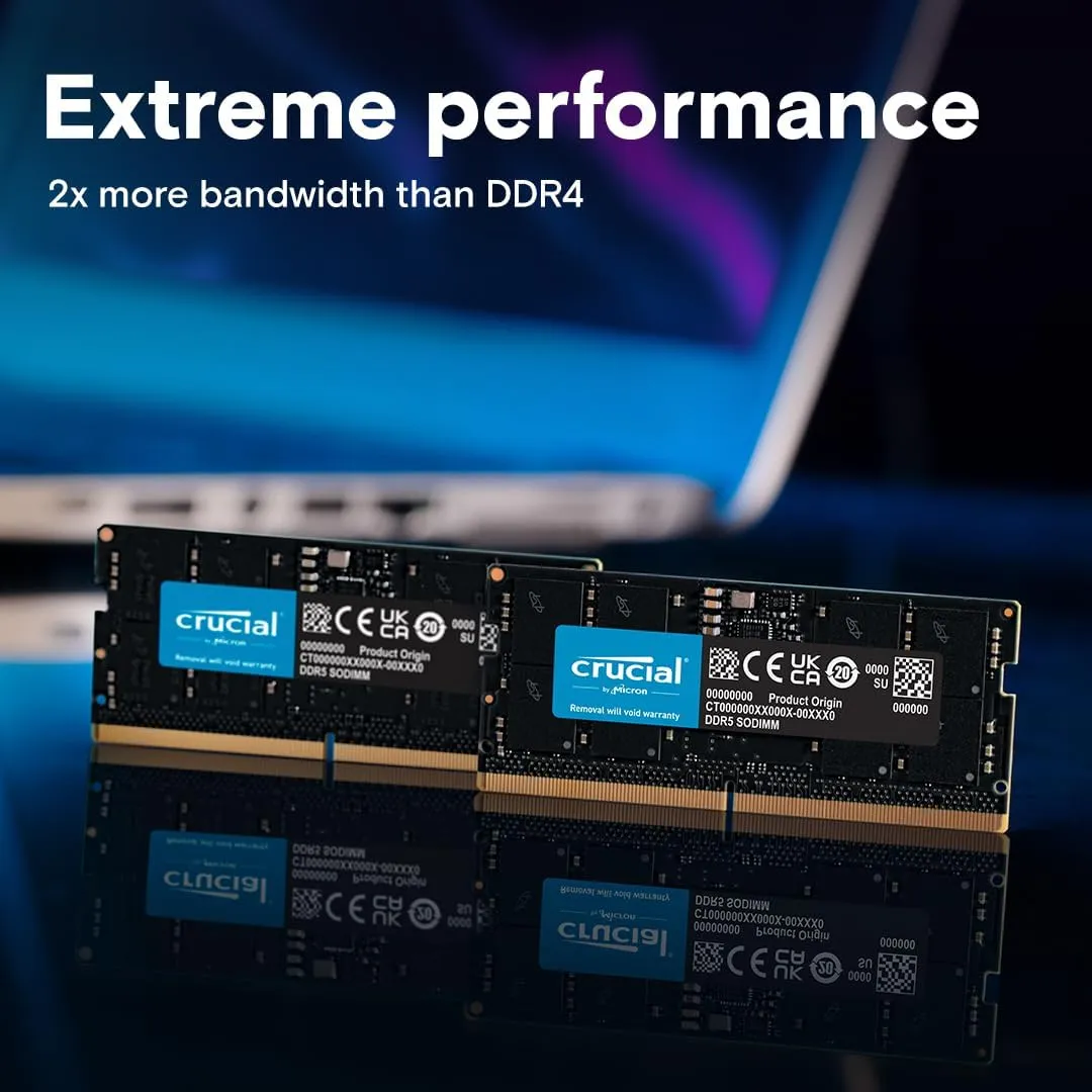 Crucial 48GB DDR5 RAM, 5600MHz (or 5200MHz or 4800MHz) Laptop Memory Kit, SODIMM 262-Pin, Compatible with 13th Gen Intel Core and AMD Ryzen 6000 - CT2K24G56C46S5
