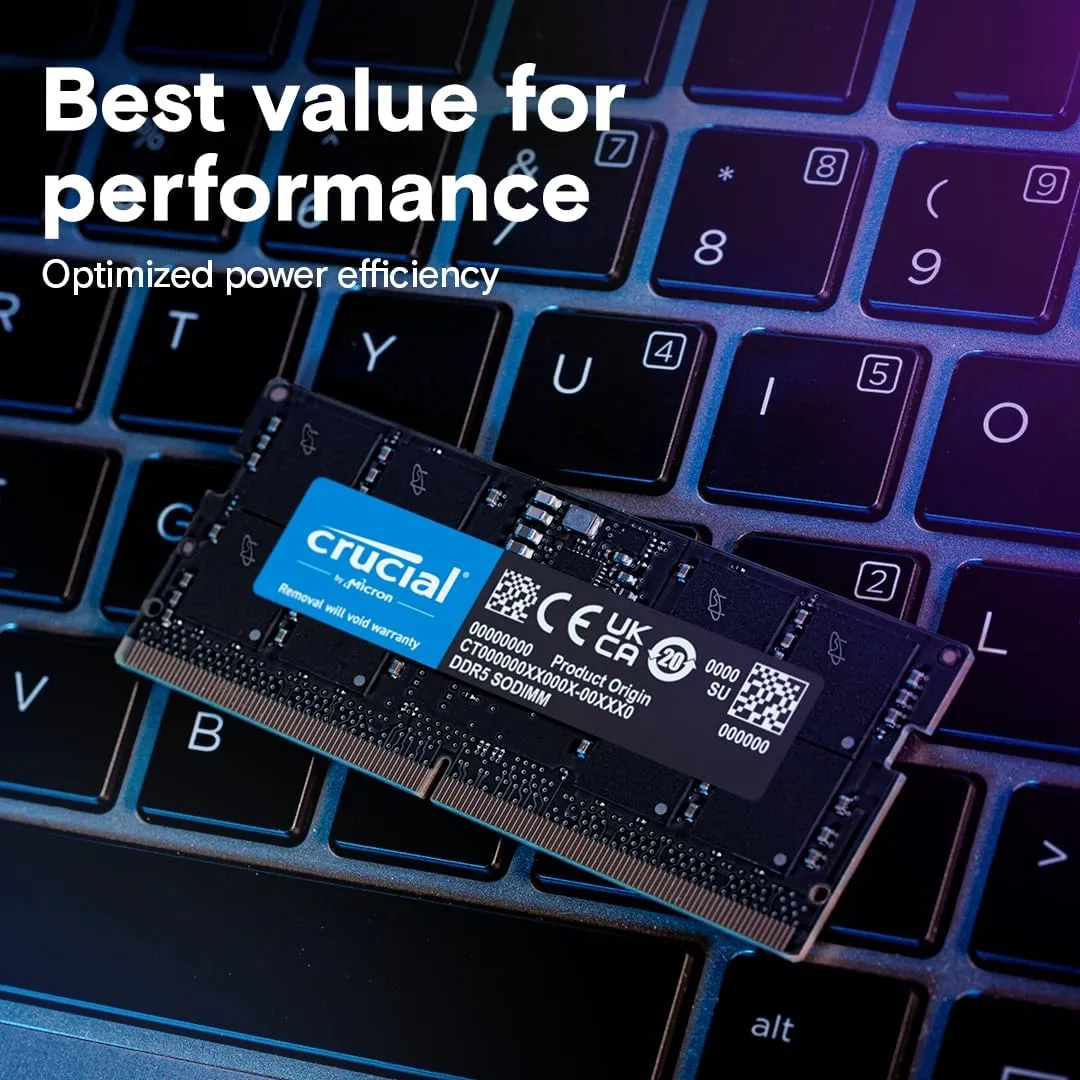 Crucial 48GB DDR5 RAM, 5600MHz (or 5200MHz or 4800MHz) Laptop Memory Kit, SODIMM 262-Pin, Compatible with 13th Gen Intel Core and AMD Ryzen 6000 - CT2K24G56C46S5