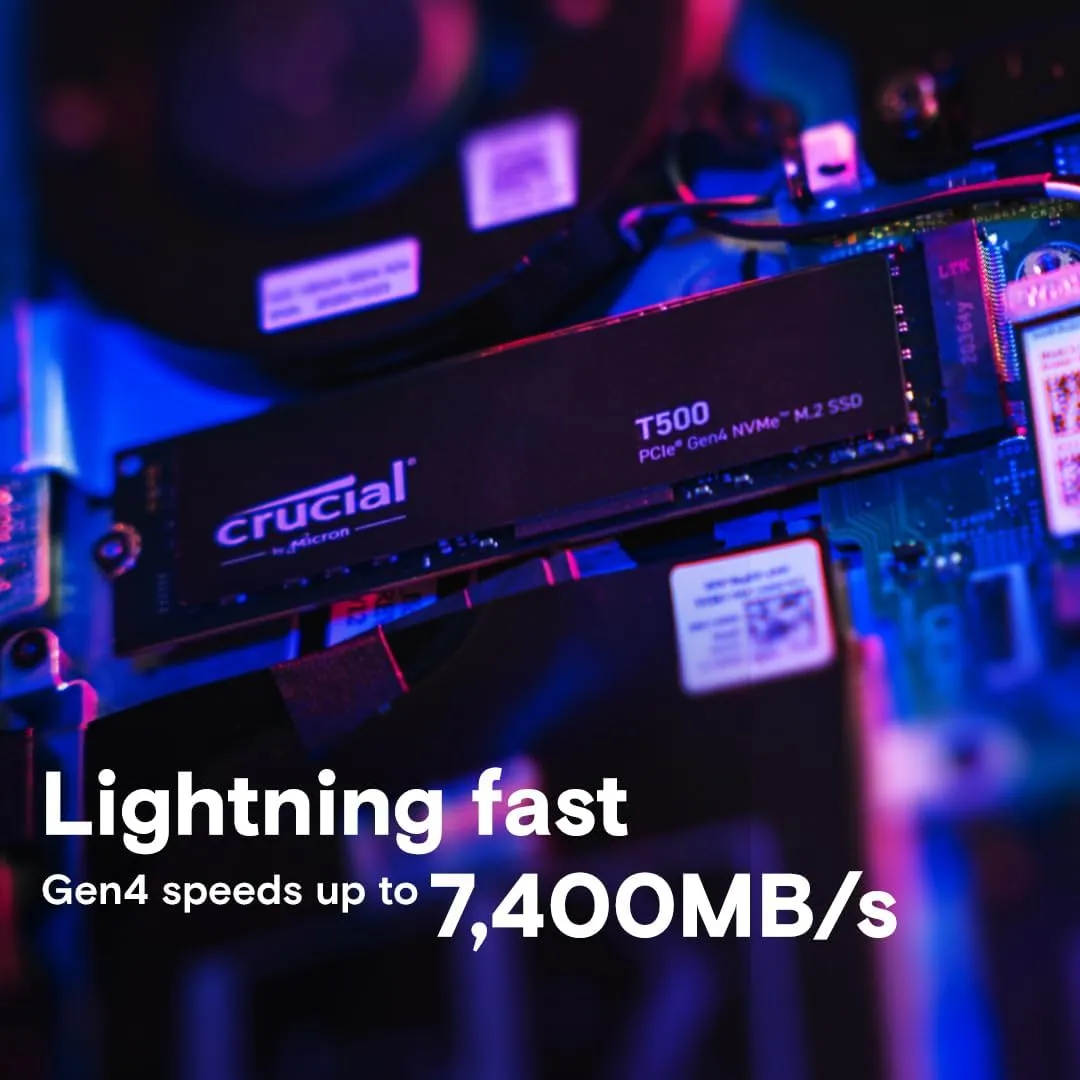 Crucial T500 2TB Gen4 NVMe M.2 Internal Gaming SSD, Up to 7400MB/s, Laptop & Desktop Compatible   1mo Adobe CC All Apps - CT2000T500SSD8