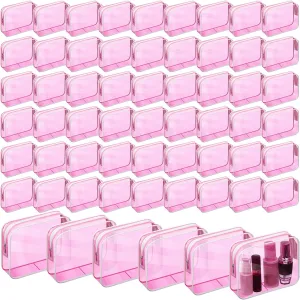 Cunno 60 Pcs Clear Toiletry Bag TSA Approved Cosmetic Bag Bulk Makeup Bag Travel Carry Airport Airline Compliant Bag for Women Men Summer Vacation Salon Mother Gift(Fluorescent Pink)