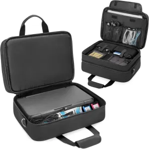 CURMIO Double Layer Printer Carrying Case Compatible with HP Tango/Tango X, OfficeJet 200/250, Wireless Mobile Printer Travel Bag with Luggage Strap and Pockets for 15.6’’ Laptop, Bag only