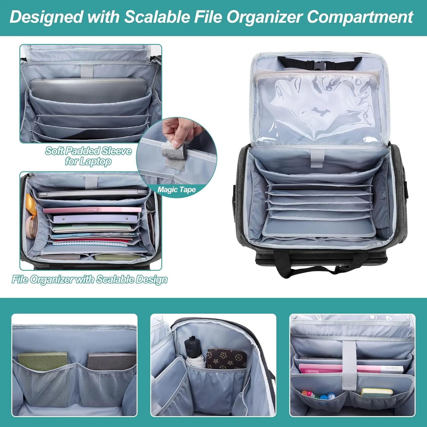 CURMIO Rolling Teacher Bag, Rolling Cart for Teachers with Wheels, Large Teacher Tote Bag for Women, Gray(Patented Design)