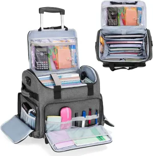 CURMIO Rolling Teacher Bag, Rolling Cart for Teachers with Wheels, Large Teacher Tote Bag for Women, Gray(Patented Design)