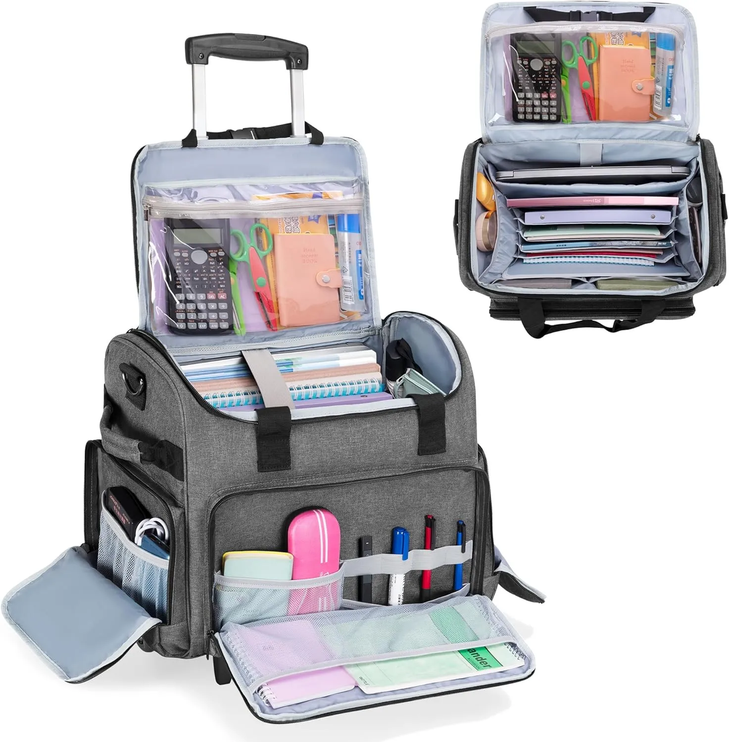 CURMIO Rolling Teacher Bag, Rolling Cart for Teachers with Wheels, Large Teacher Tote Bag for Women, Gray(Patented Design)