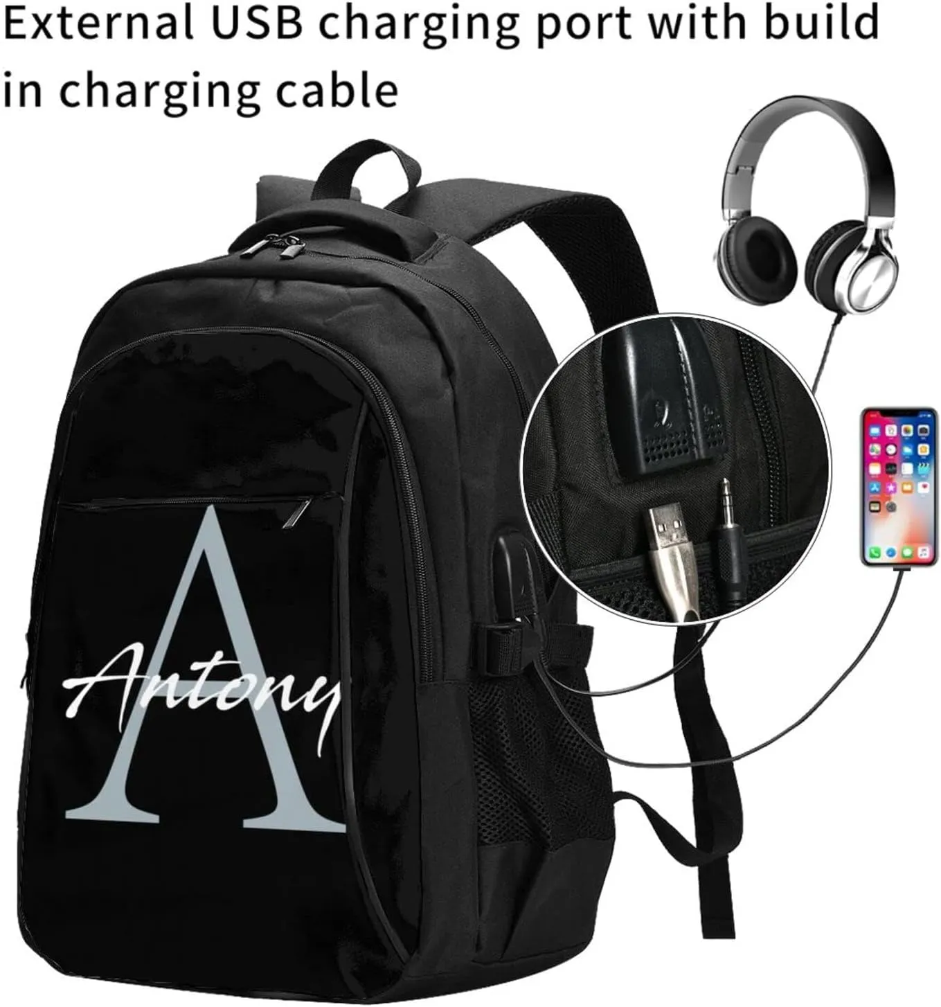 Custom Backpack Personalized Laptop Backpack for Women Men with Name Photo Customized Travel Computer Bookbag with USB Port