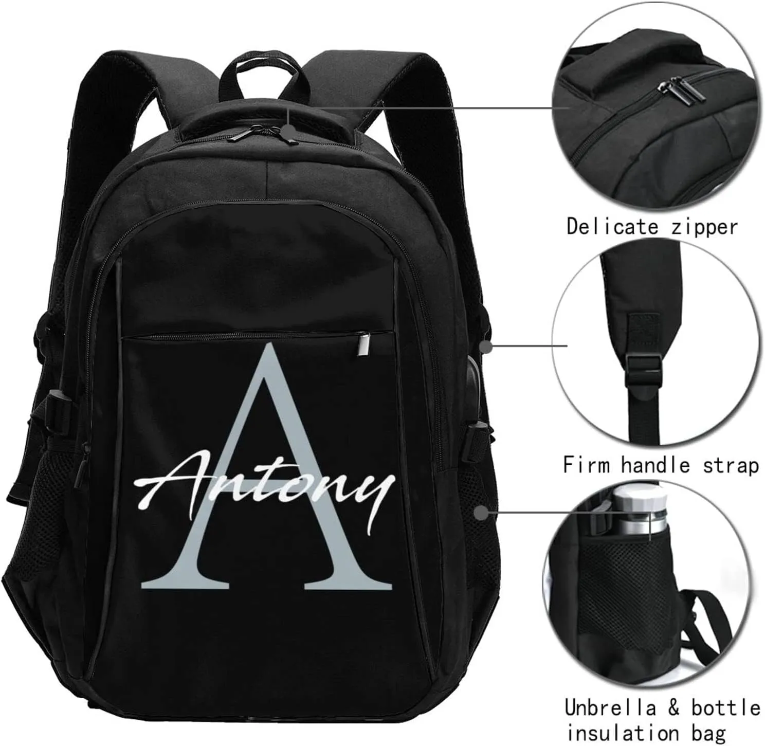 Custom Backpack Personalized Laptop Backpack for Women Men with Name Photo Customized Travel Computer Bookbag with USB Port