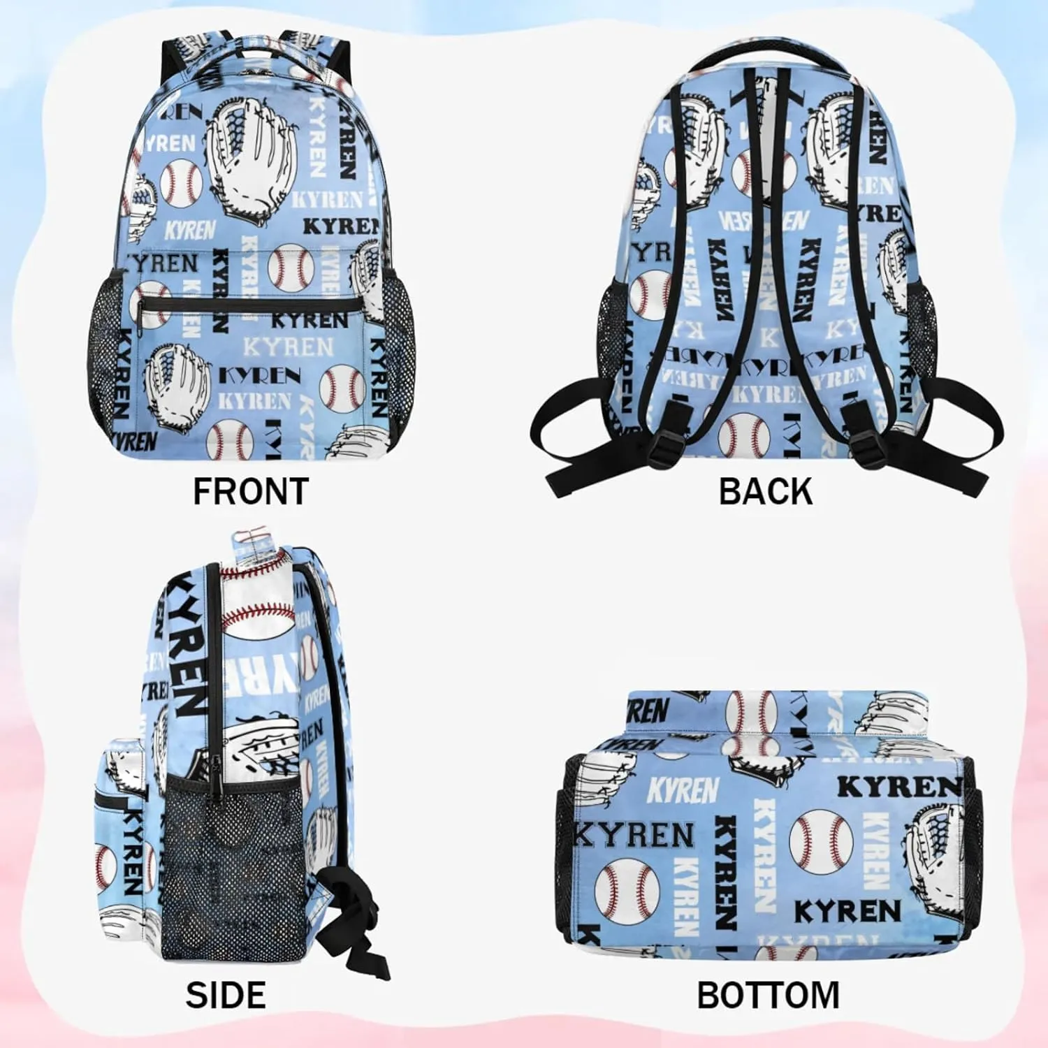 Custom Baseball Backpack for Men Women, Personalized Name Laptop Backpack, Sports Bag Lightweight Daypack for Travel Camping, Blue Purple