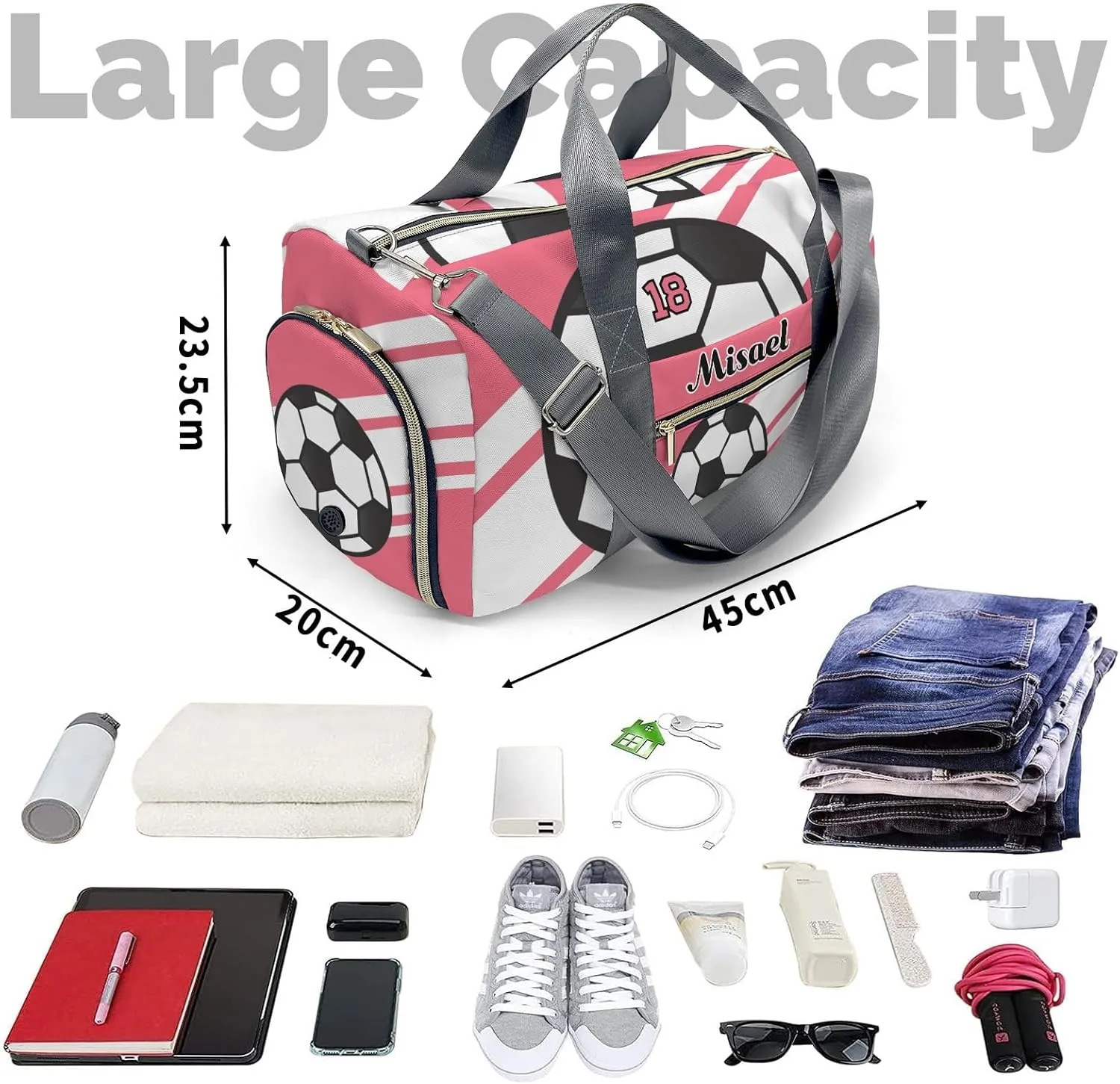Custom Duffel Bag Sports Sport Soccer Player Flamingo Gym Bag Personalized Gift for Carry on Bag
