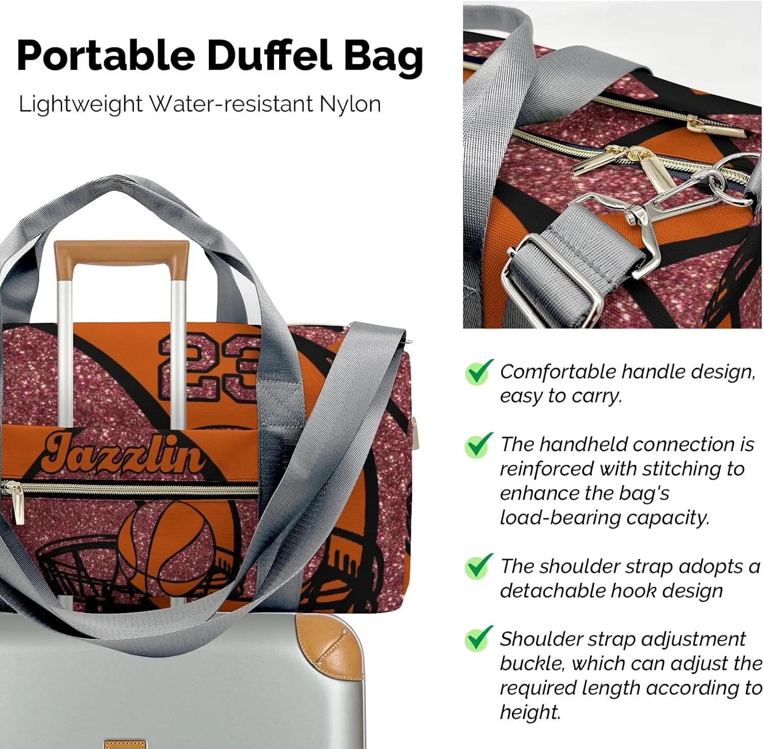 Custom Duffel Overnight Travel Bag for Sports Workout Girls Boys,Basketball Gym Maroon Personalized Duffle Bag Gifts