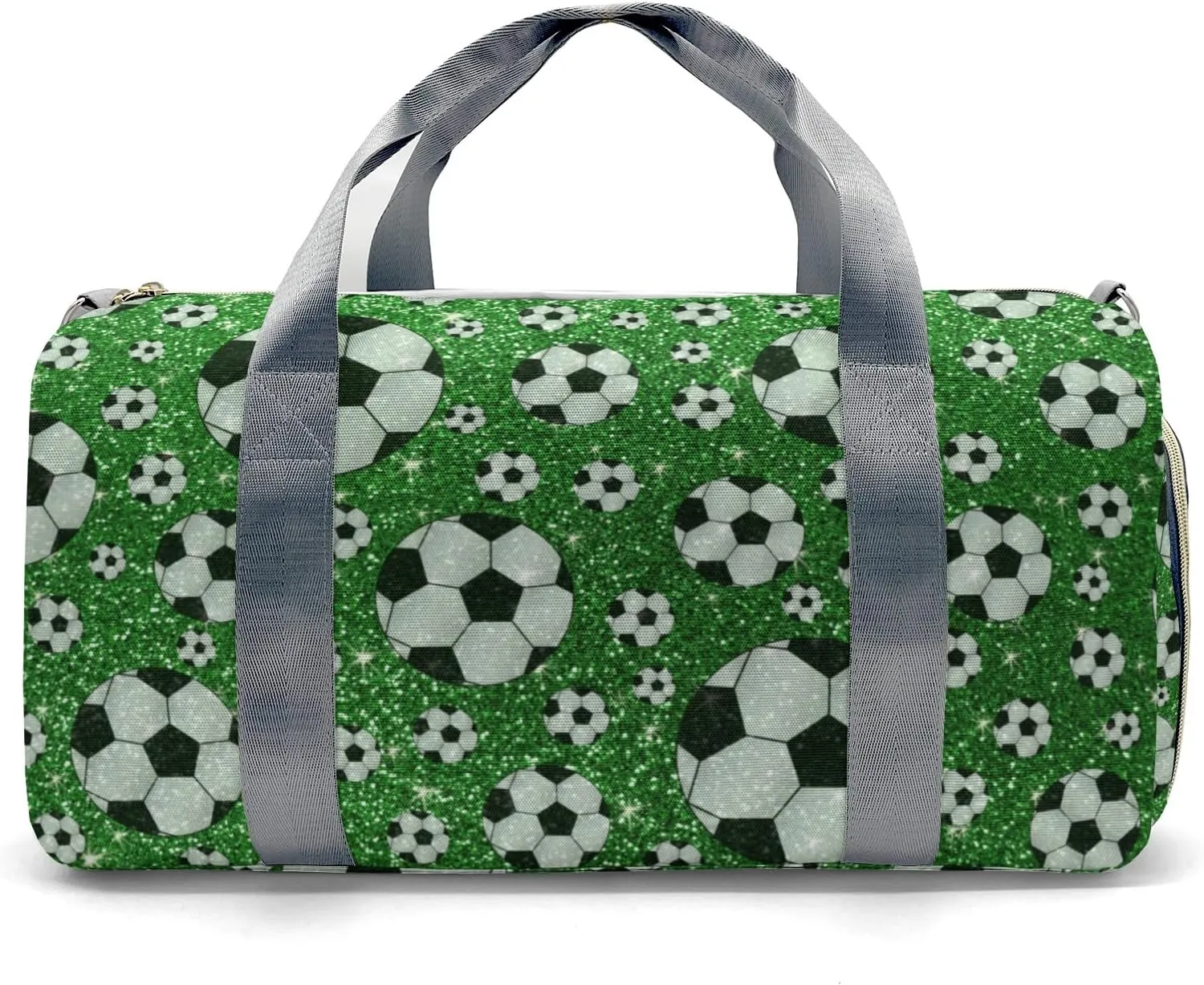 Custom Duffel Overnight Travel Bag for Sports Workout Girls Boys,Green Glitter Soccer Personalized Duffle Bag Gifts