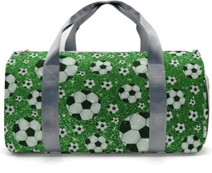 Custom Duffel Overnight Travel Bag for Sports Workout Girls Boys,Green Glitter Soccer Personalized Duffle Bag Gifts