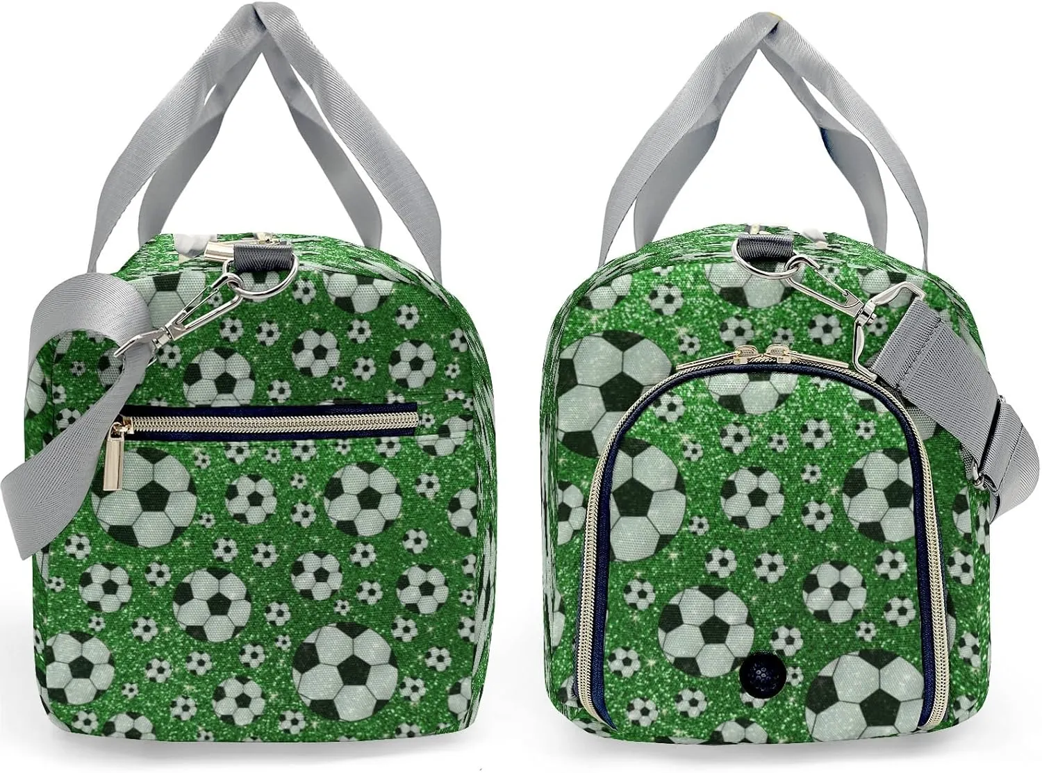 Custom Duffel Overnight Travel Bag for Sports Workout Girls Boys,Green Glitter Soccer Personalized Duffle Bag Gifts