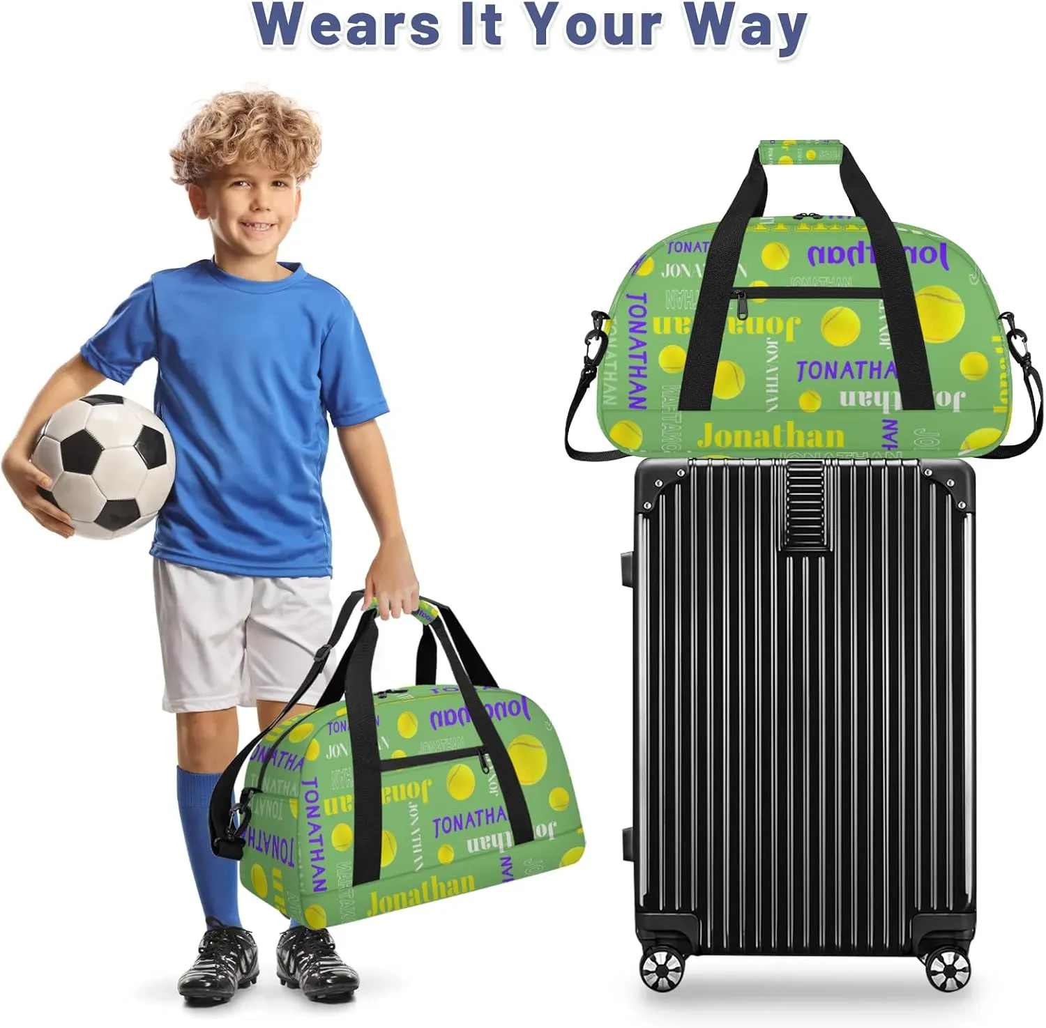 Custom-Personalize-Kids-Duffel-Bags with Name Text Carry-On Overnight Travel Gym Lightweight Dance Sports Bags For Girls Boys Kids Tennis