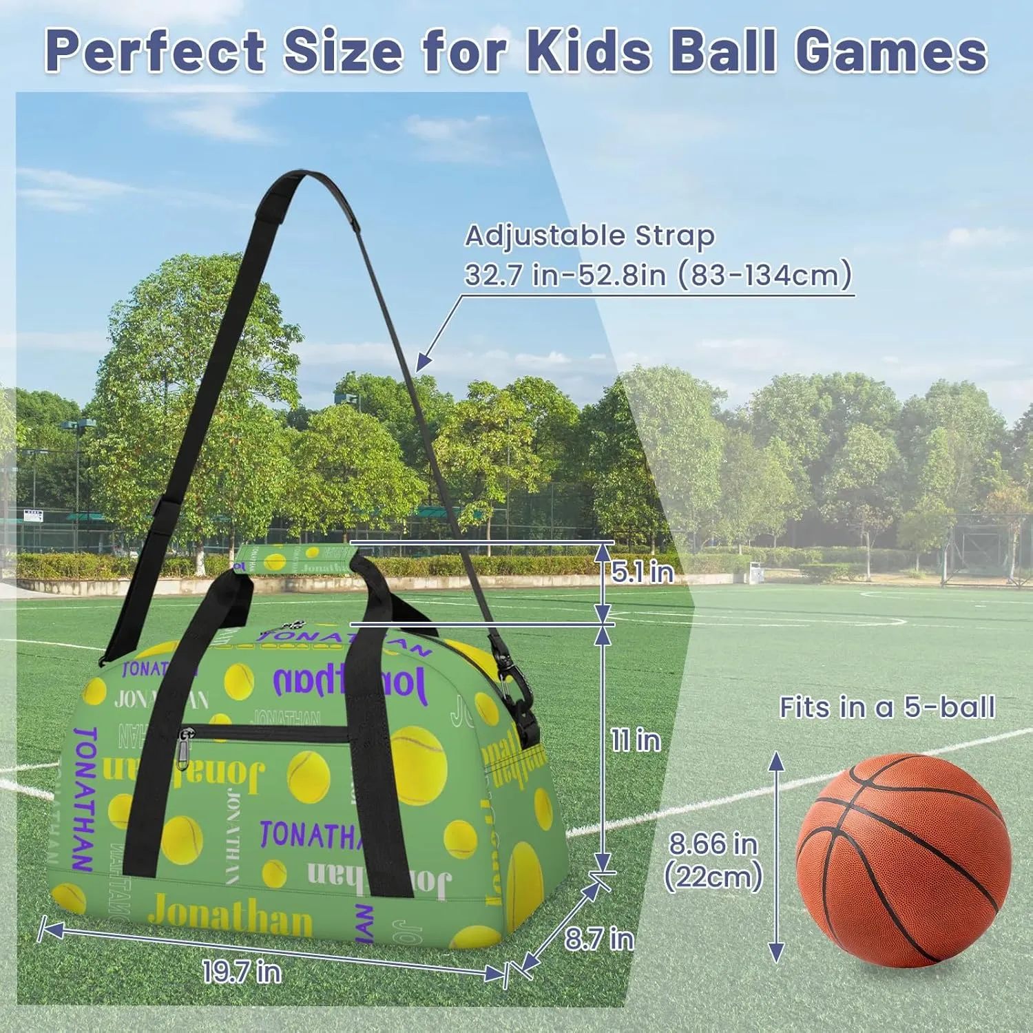 Custom-Personalize-Kids-Duffel-Bags with Name Text Carry-On Overnight Travel Gym Lightweight Dance Sports Bags For Girls Boys Kids Tennis
