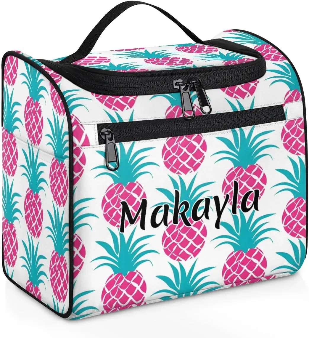 Customized Large Capacity Cosmetic Bag for Girls Women Personalized Cosmetic Storage Bag Portable Rose Red Pineapple Makeup Bag