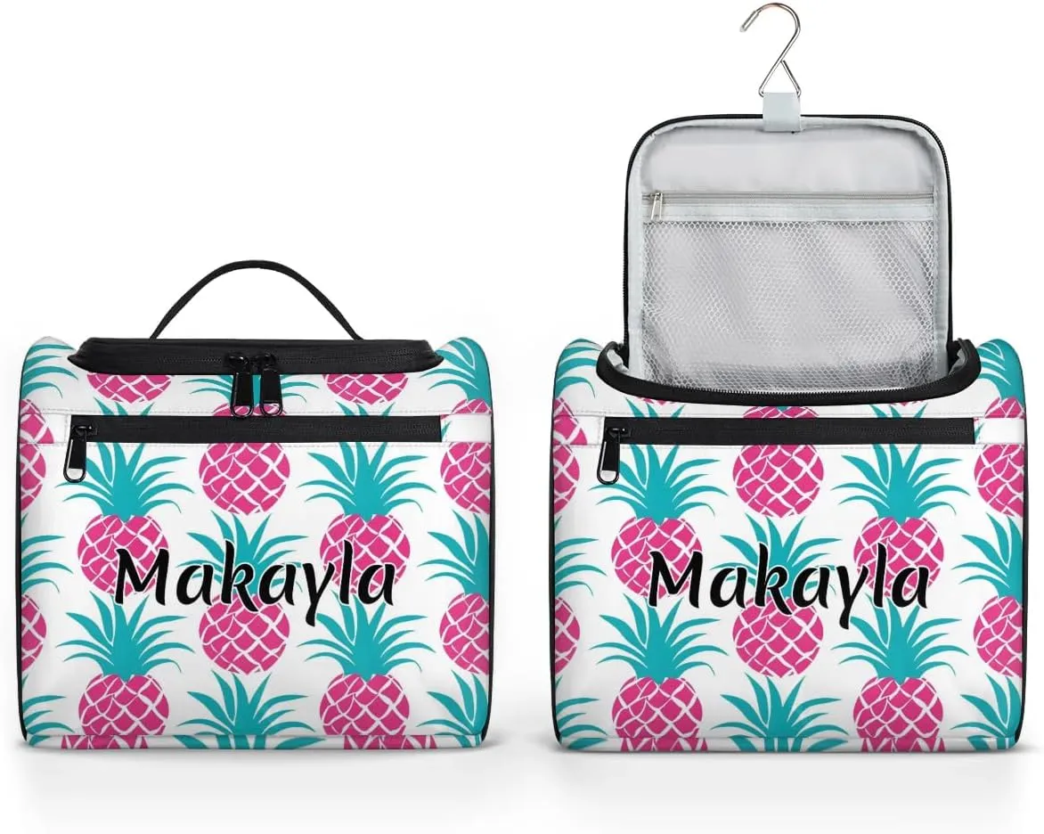 Customized Large Capacity Cosmetic Bag for Girls Women Personalized Cosmetic Storage Bag Portable Rose Red Pineapple Makeup Bag