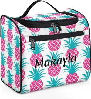Customized Large Capacity Cosmetic Bag for Girls Women Personalized Cosmetic Storage Bag Portable Rose Red Pineapple Makeup Bag