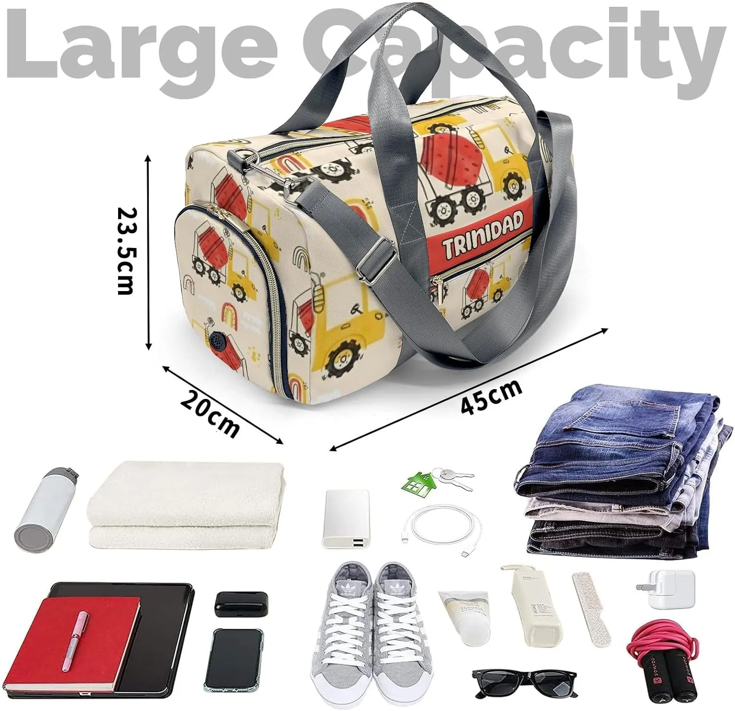 Custon Name Cement Truck Watercolor Gym Sport Duffel Bag Sport Player Travel Bag,Personalized Gift for Travel Hand Bag Carry on Bag