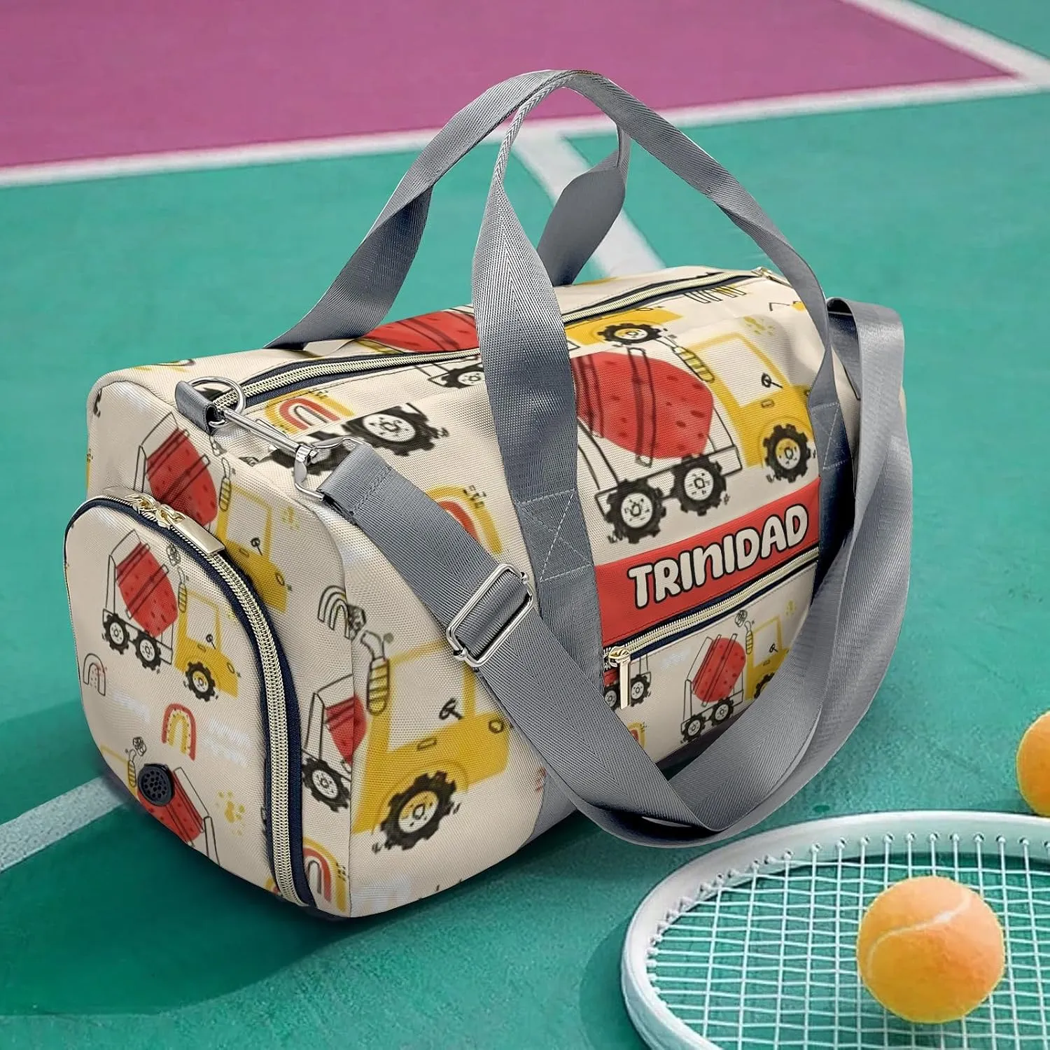 Custon Name Cement Truck Watercolor Gym Sport Duffel Bag Sport Player Travel Bag,Personalized Gift for Travel Hand Bag Carry on Bag