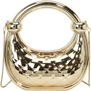 Cute Acrylic Color Block Crescent Handbag Small Unique Purse Metallic Plaid Evening Purse Home Decor Party Cocktail