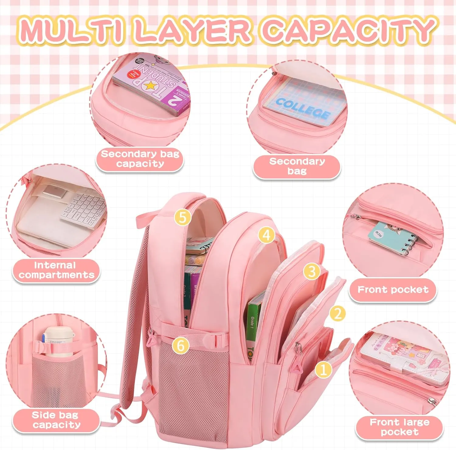 Cute Backpack for School Girls Aesthetic Backpack Women College Bookbag Large Students Laptop Bag Travel Casual Daypack