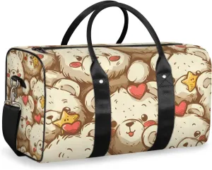 Cute Bears Travel Duffle Bag for Women Men Gym Duffel Foldable Bag Waterproof Weekender Love Star Duffle Tote