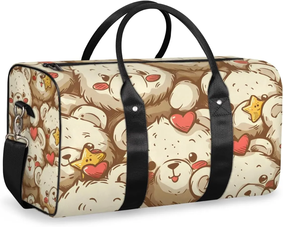Cute Bears Travel Duffle Bag for Women Men Gym Duffel Foldable Bag Waterproof Weekender Love Star Duffle Tote