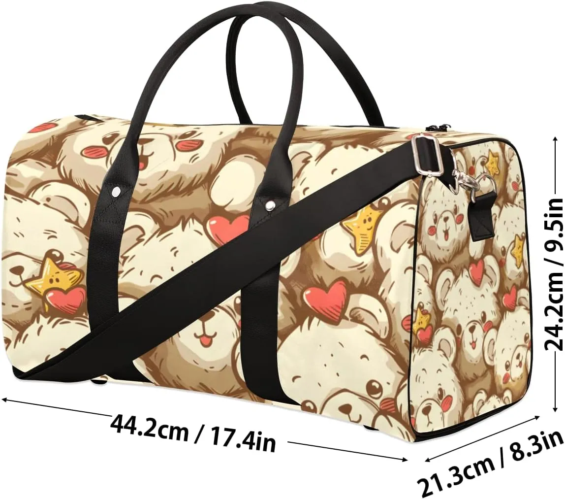 Cute Bears Travel Duffle Bag for Women Men Gym Duffel Foldable Bag Waterproof Weekender Love Star Duffle Tote