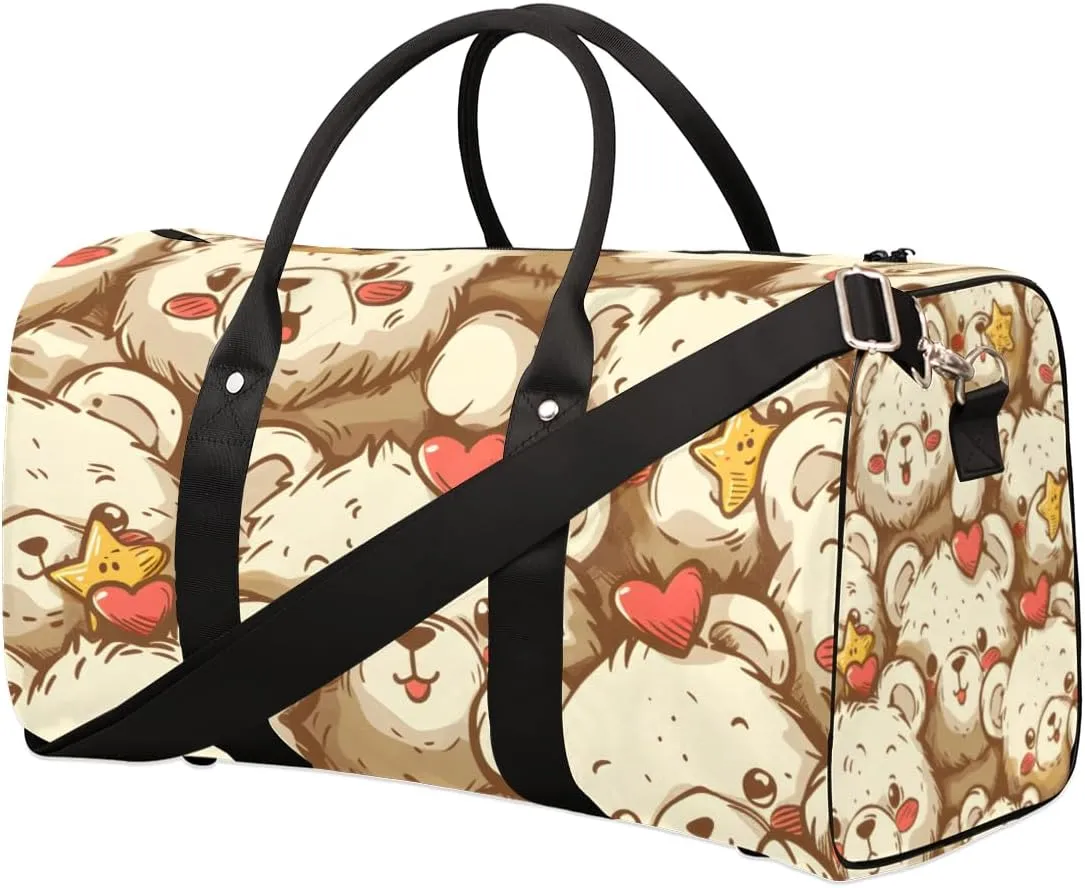 Cute Bears Travel Duffle Bag for Women Men Gym Duffel Foldable Bag Waterproof Weekender Love Star Duffle Tote