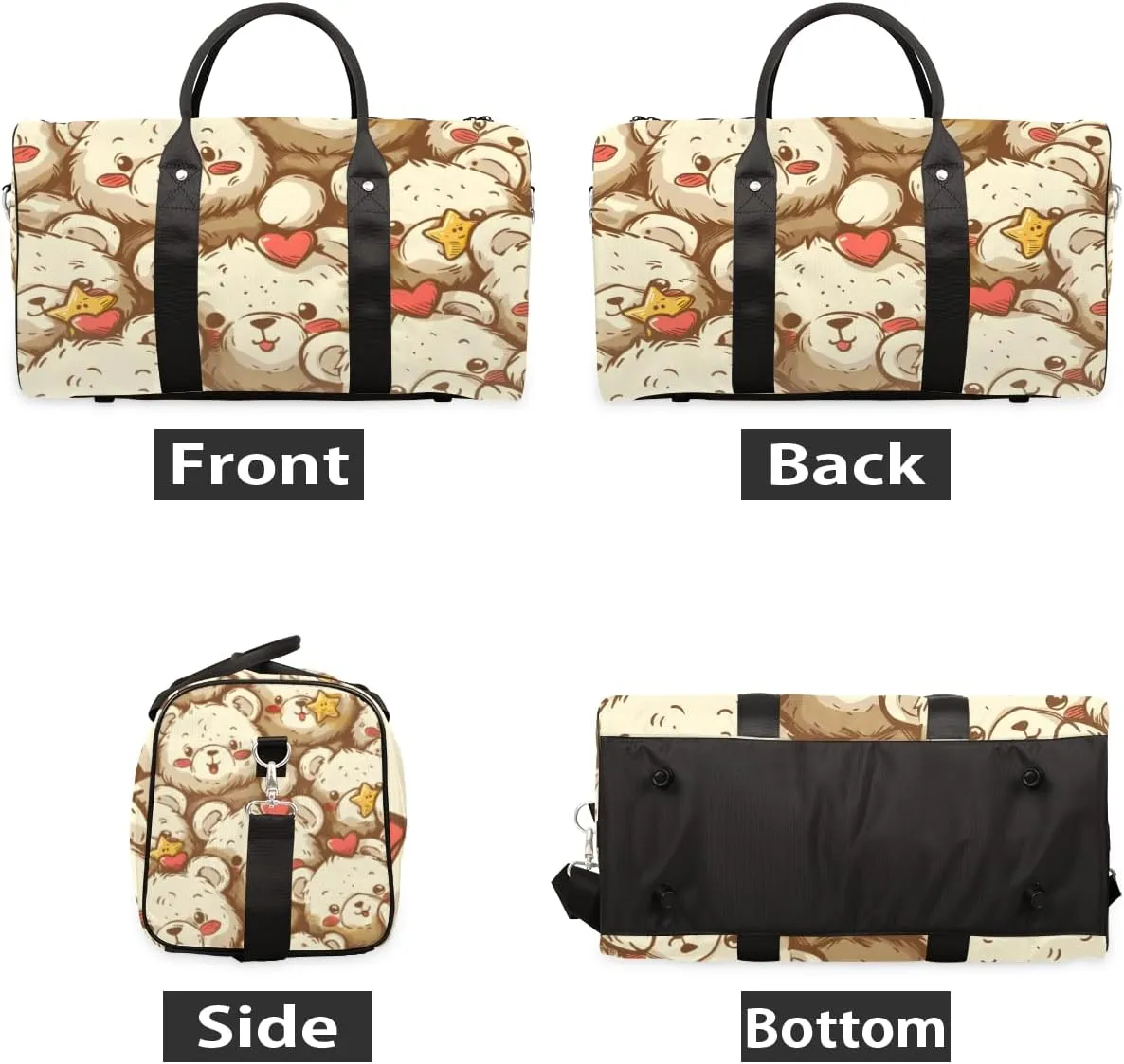 Cute Bears Travel Duffle Bag for Women Men Gym Duffel Foldable Bag Waterproof Weekender Love Star Duffle Tote