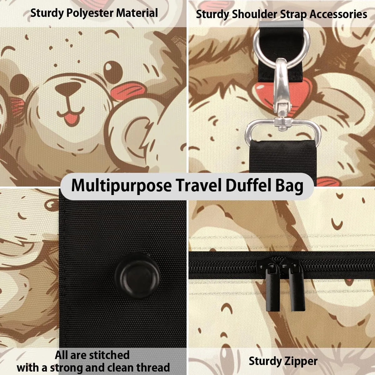 Cute Bears Travel Duffle Bag for Women Men Gym Duffel Foldable Bag Waterproof Weekender Love Star Duffle Tote