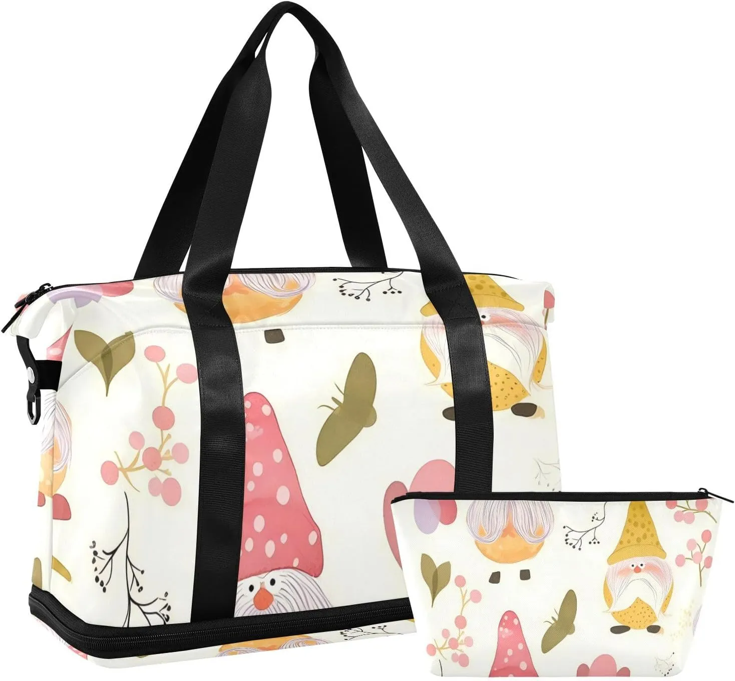 Cute Cartoon Gnome Dwarf Gym Tote Bag Weekender Travel Overnight Bag with Toiletry Bag for Workout Waterproof