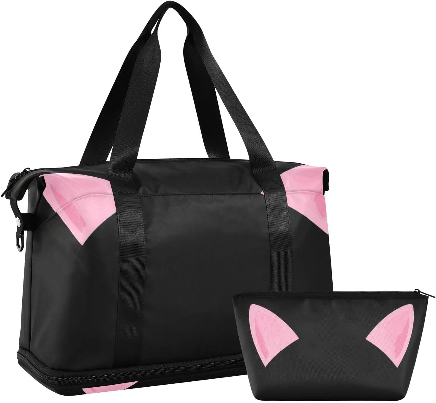 Cute Cat Ear Gym Bag Sport Training Bag with Toiletry Bag for Business Trips Large Capacity