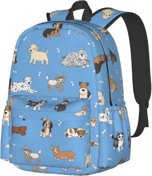 Cute Dogs Blue Laptop Backpack For Men Women, Lightweight Daypack Bookbag For Daily Commutes Business Travel Hiking