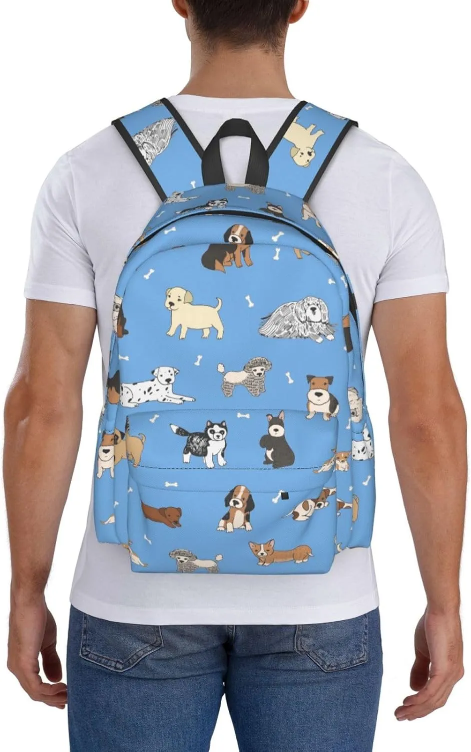 Cute Dogs Blue Laptop Backpack For Men Women, Lightweight Daypack Bookbag For Daily Commutes Business Travel Hiking
