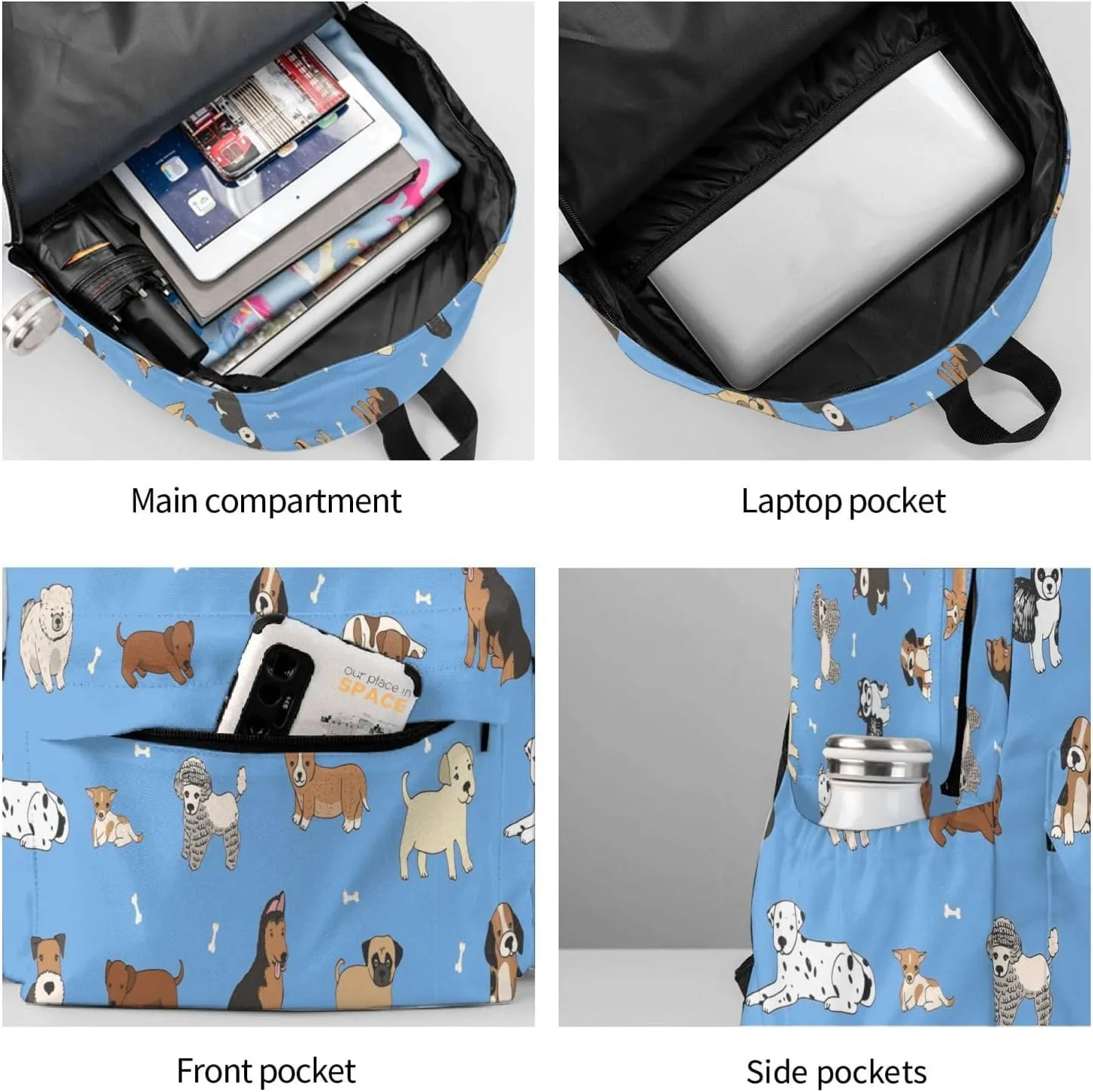 Cute Dogs Blue Laptop Backpack For Men Women, Lightweight Daypack Bookbag For Daily Commutes Business Travel Hiking