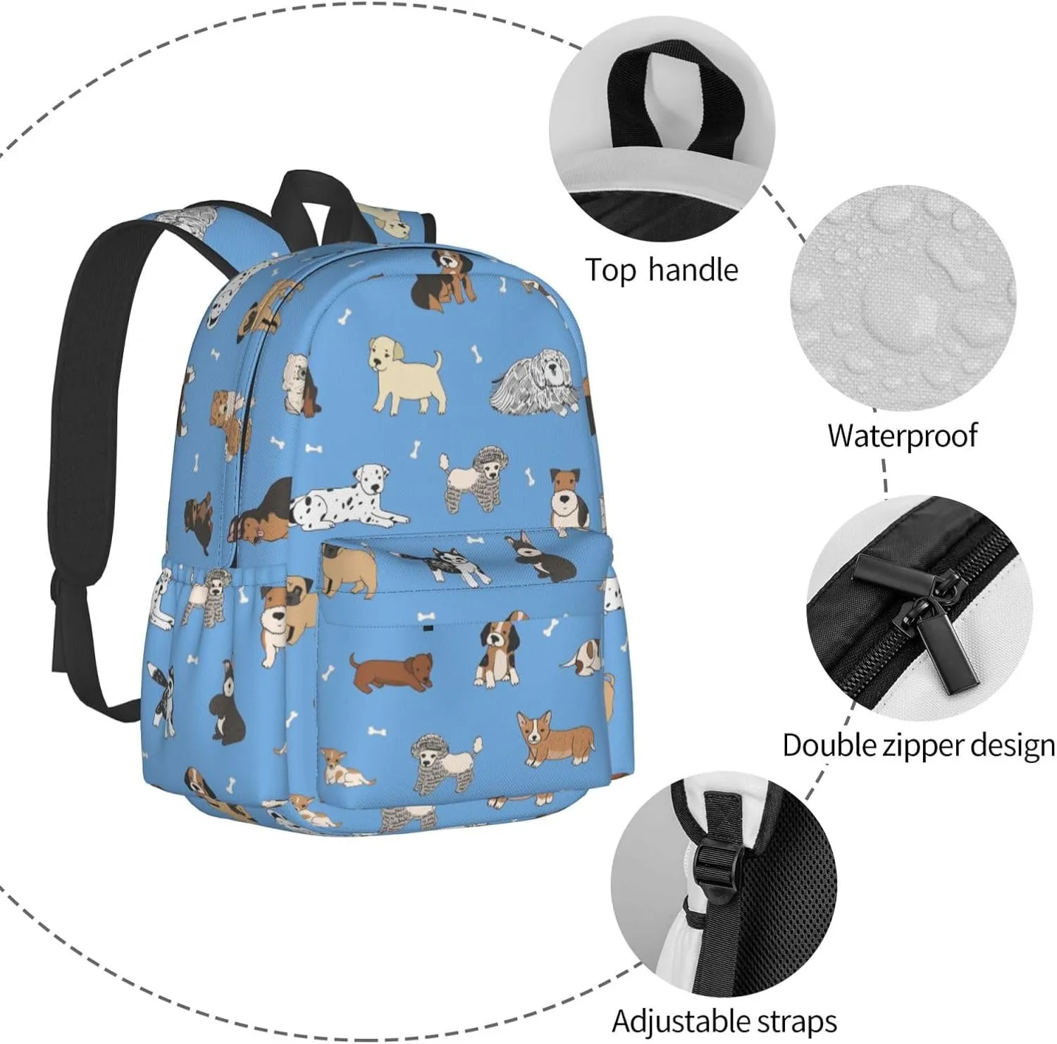 Cute Dogs Blue Laptop Backpack For Men Women, Lightweight Daypack Bookbag For Daily Commutes Business Travel Hiking