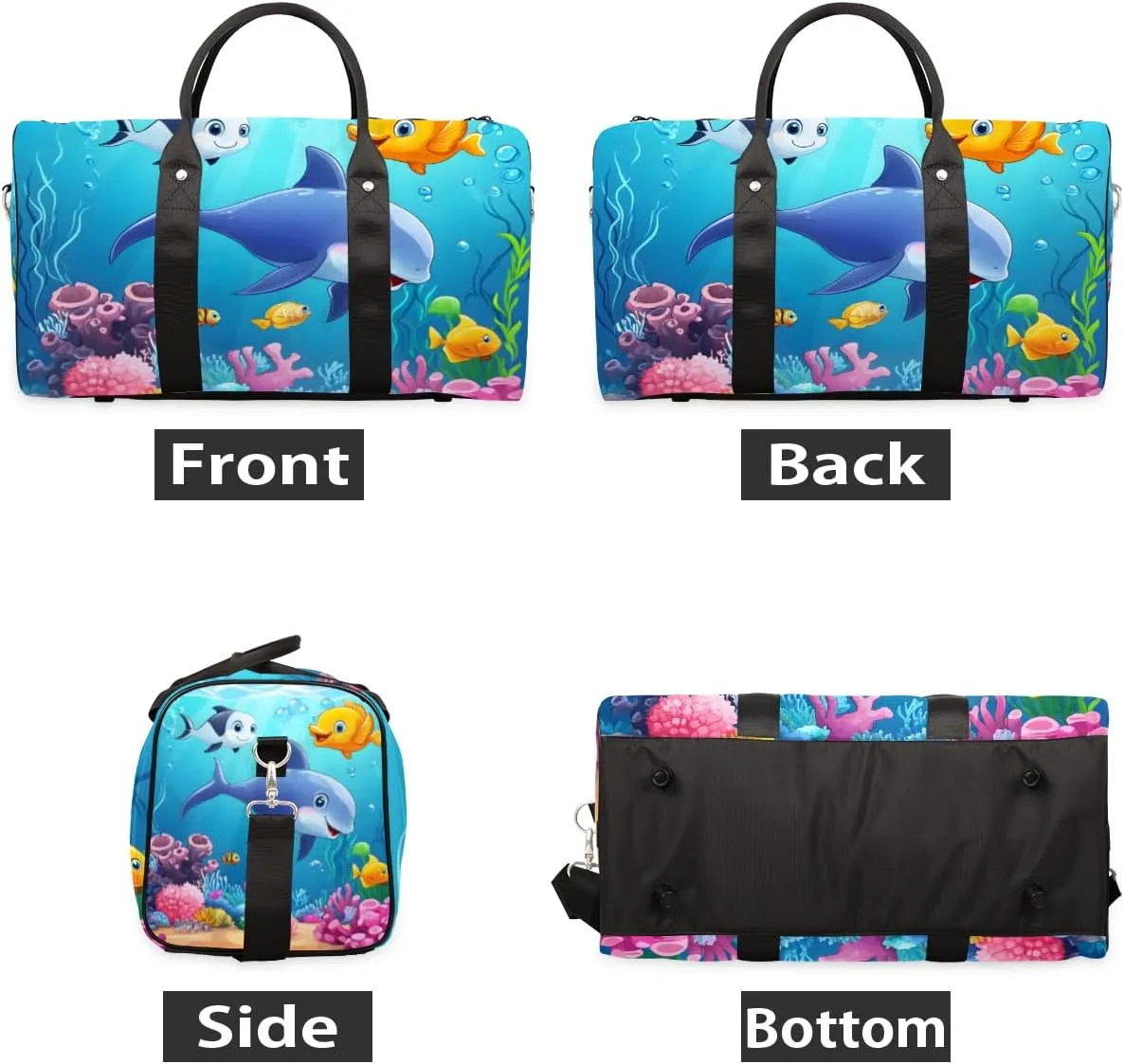 Cute Dolphin Travel Duffle Bag for Women Men Gym Duffel Foldable Bag Waterproof Weekender Blue Sea World Duffle Tote