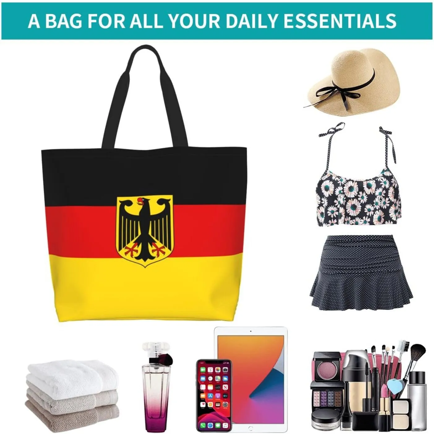 Cute Flag Large Tote Bag For Women Men Reusable Grocery Bag Shopping Shoulder Bag For Travel Work Beach Gym
