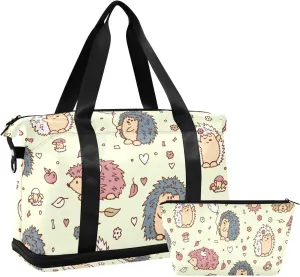 Cute Hedgehog Versatile Sports Travel Bag - Lasting Twill Tote, Removable Wheel & Rod Bagging, Multi-pocket Design, Complimentary Makeup Bag