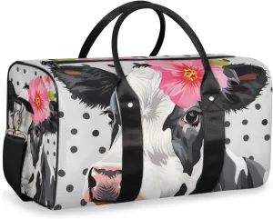 Cute Milk Cow Travel Duffle Bag for Women Men Gym Duffel Foldable Bag Waterproof Weekender Black Dots Duffle Tote