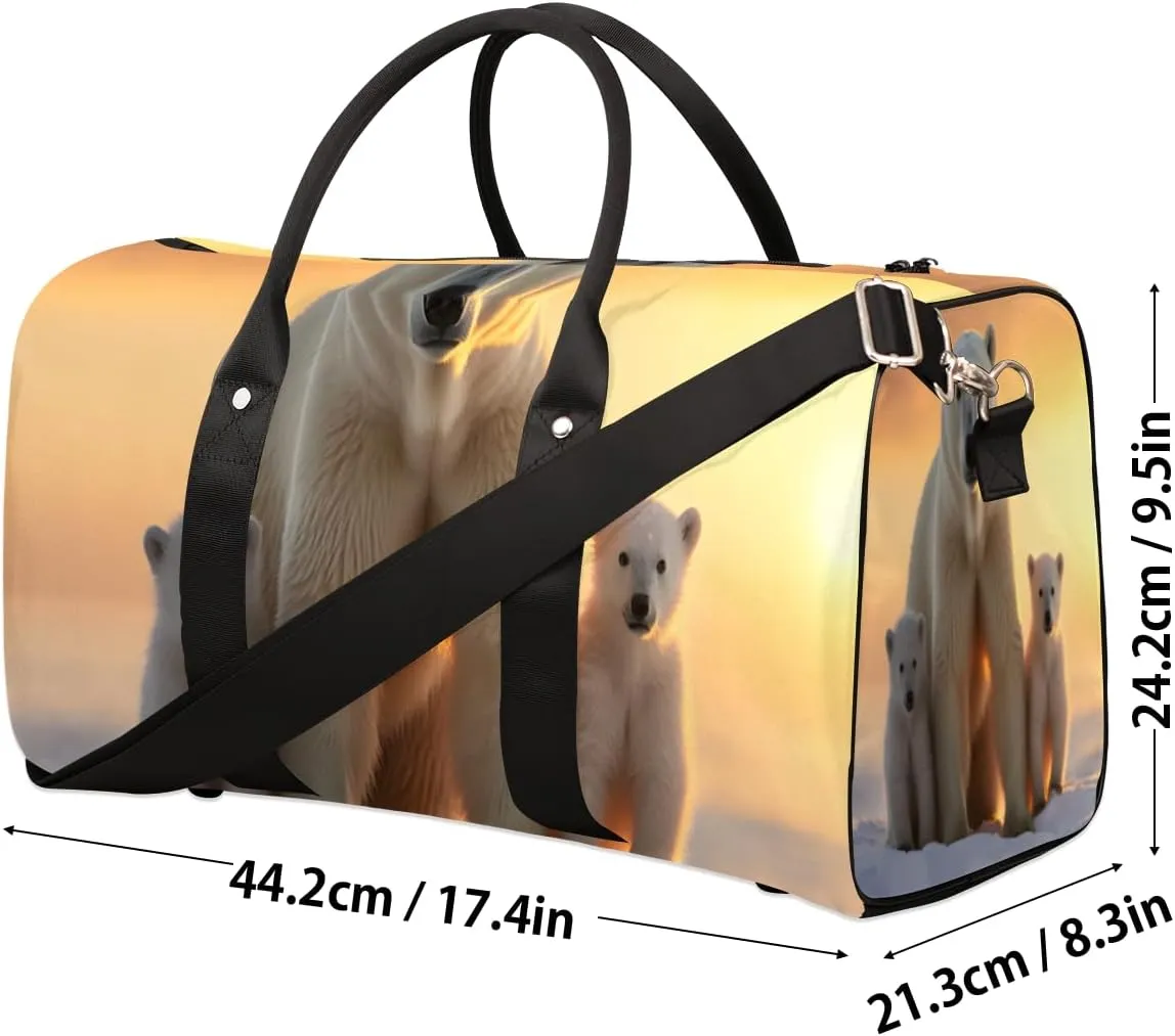 Cute Polar Bear Travel Duffle Bag for Women Men Gym Duffel Foldable Bag Waterproof Weekender Wild Animals Snowy Duffle Tote