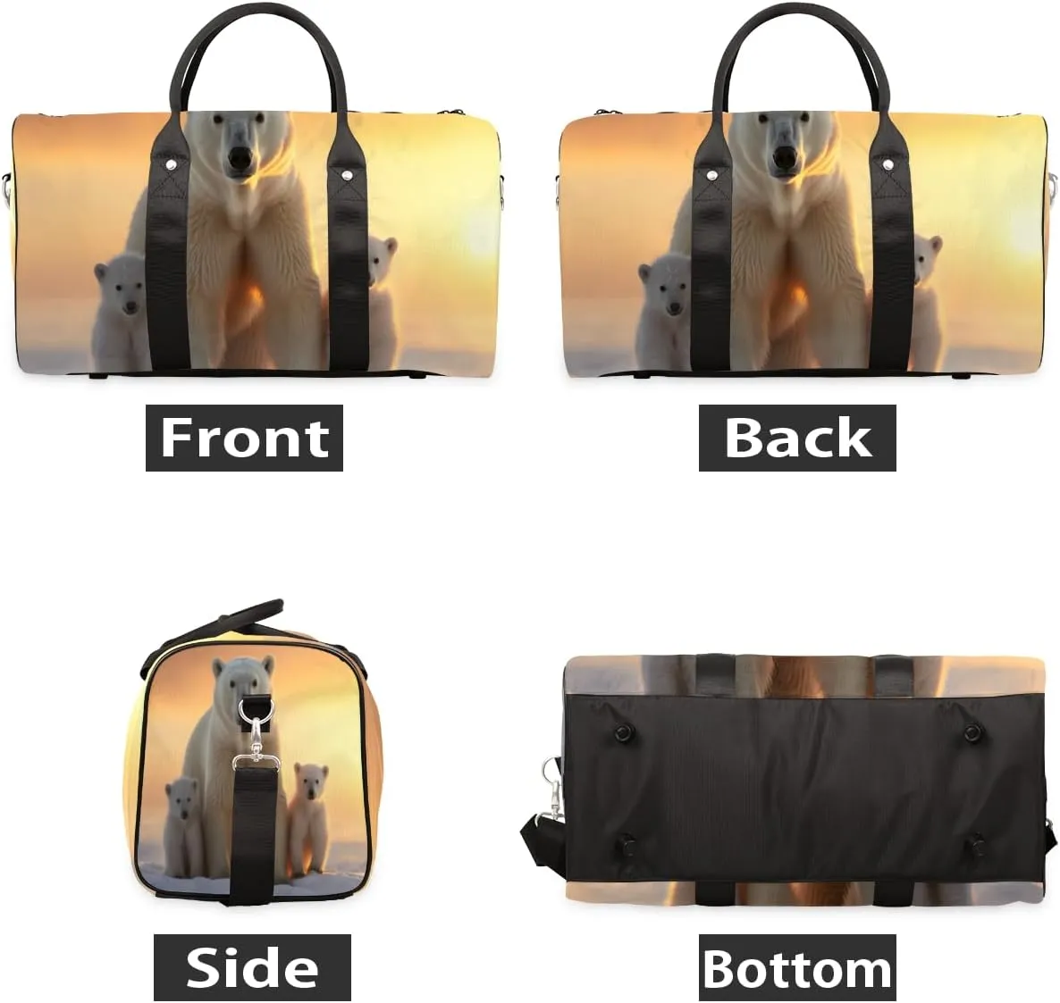 Cute Polar Bear Travel Duffle Bag for Women Men Gym Duffel Foldable Bag Waterproof Weekender Wild Animals Snowy Duffle Tote
