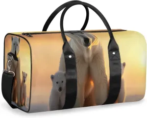 Cute Polar Bear Travel Duffle Bag for Women Men Gym Duffel Foldable Bag Waterproof Weekender Wild Animals Snowy Duffle Tote