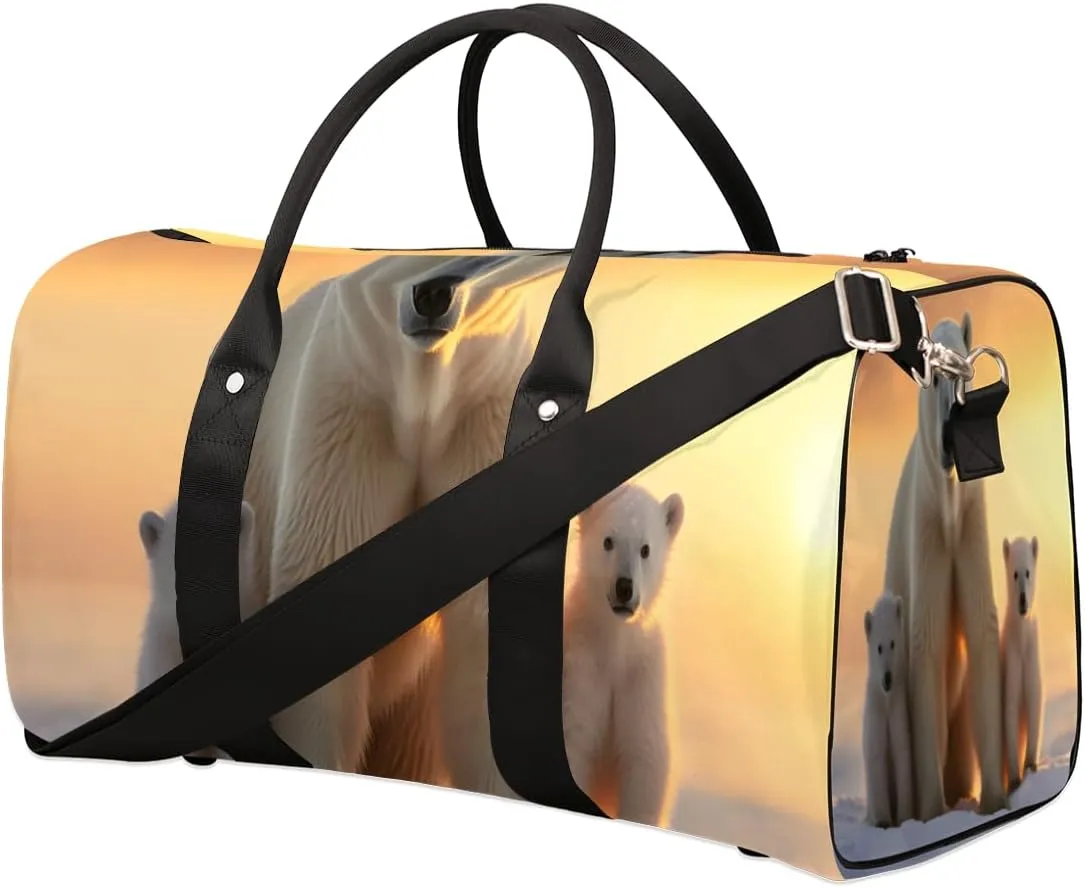 Cute Polar Bear Travel Duffle Bag for Women Men Gym Duffel Foldable Bag Waterproof Weekender Wild Animals Snowy Duffle Tote