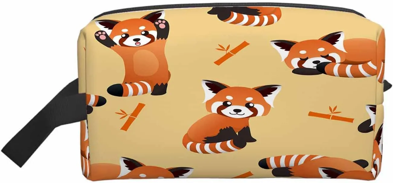 Cute Red Panda and Bamboo Small Makeup Bag for Purse Cute Animal Pattern Travel Cosmetic Bag Makeup Pouch Portable Versatile Zipper Pouch for Women